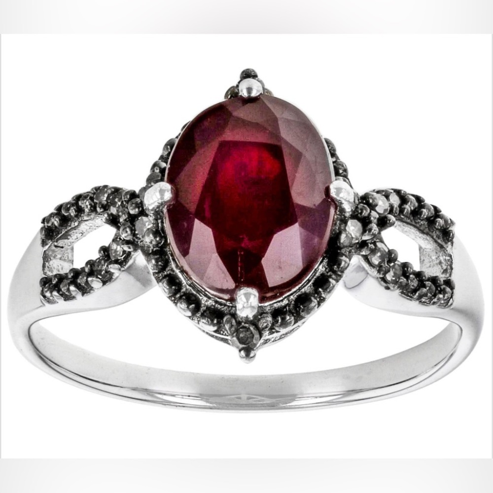 Red Mahaleo Ruby, Diamond, Rhodium Over Sterling Silver Ring 2.39ctw
